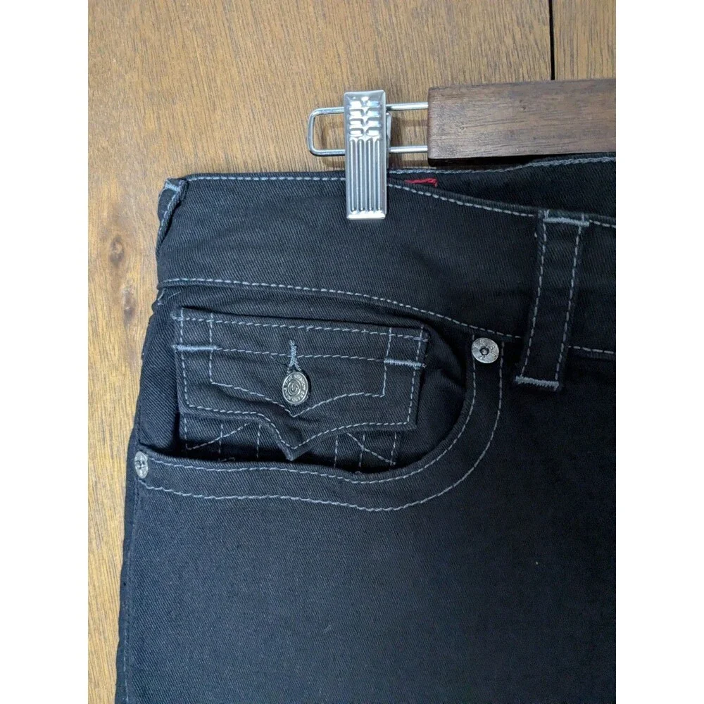 NWT True Religion Ricky Flap Pocket Relaxed Straight Rinse Black Jeans 34x32